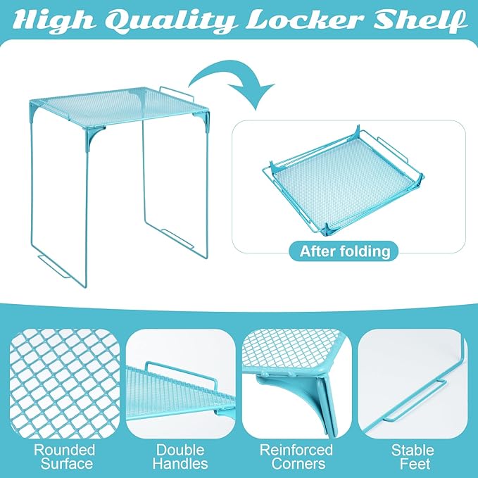 12 Pcs Locker Organizer and Decorating Kit, First Day of School Essentials for Girl Marble Print Whiteboard with Markers Locker Shelf Plush Area Rug String Light Mirror Magnetic Cup and Magnet (Blue)