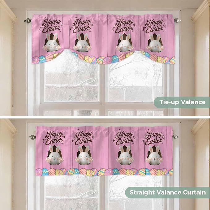Pink Easter Tie Up Valance Curtains