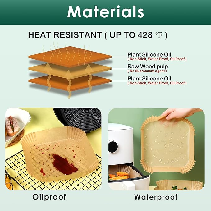 Vailnd 100Pcs Small 4.7 Inch Square Air Fryer Liners Disposable for 1-2 Qt