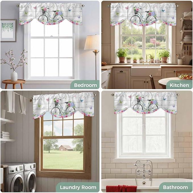 Spring Tie Up Valance Curtains for Windows, Kitchen Curtains Window Shades