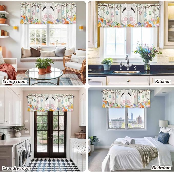 Easter Curtain Valances for Windows, Kitchen Valance Window Treatment, Spring