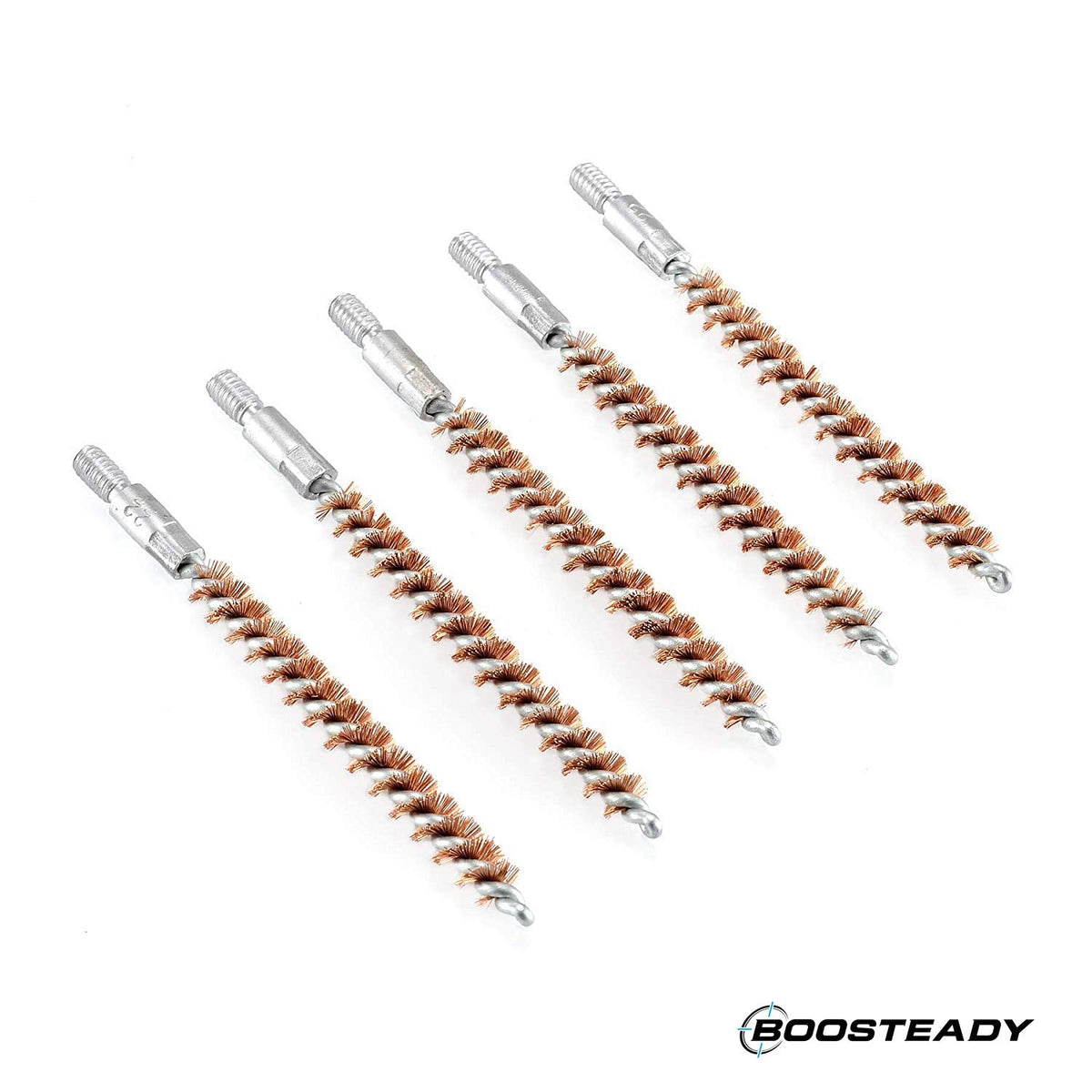 BOOSTEADY 5 Pcs Phosphor Bristle Bronze Bore Gun Cleaning Brush for Pistol Shotgun with 50 Professional Square Patches Multi-Caliber