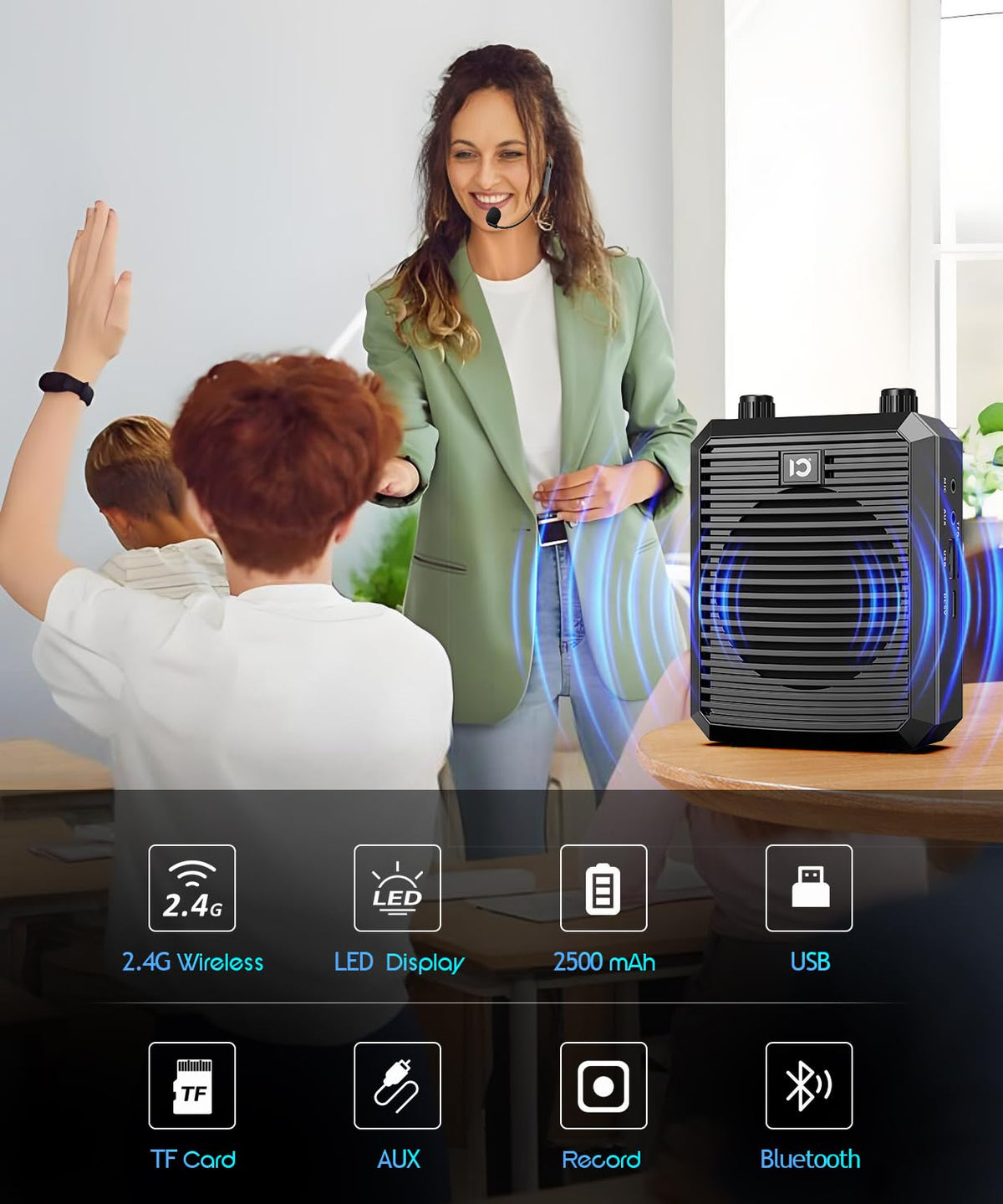 SHIDU 18W Voice Amplifier for Teacher with Wireless Microphone Headset, Portable Bluetooth Speaker and Megaphone, Professional Power Amplifier System for Tour Guide, Speech, Yoga, Meeting