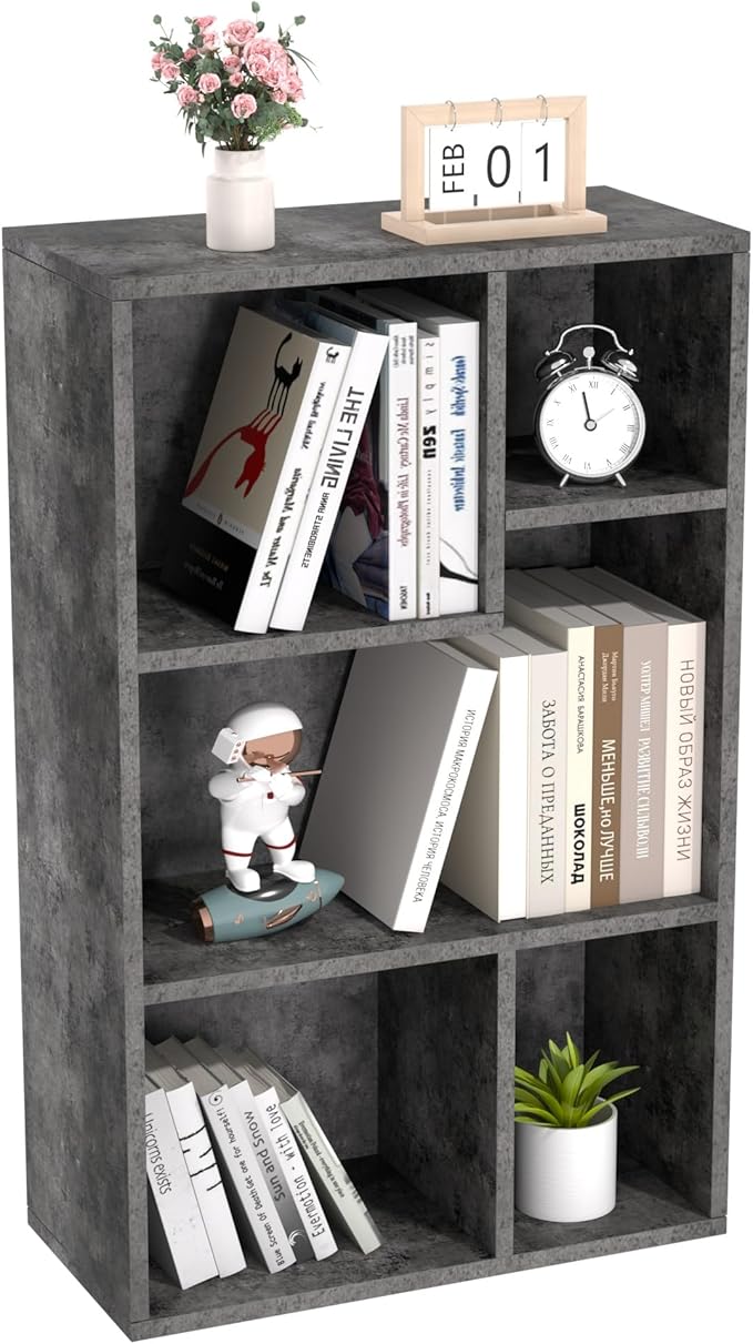 VECELO Contemporary Bookshelf, 5 Cube Shelf, Fits Tallest Hardcovers, Horizontal Available, Storage Organzier for Home Office,Gray