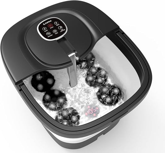 Foot Spa Bath Massager, 2025 Upgraded Foot Bath with Circulation Heat, Motorized Shiatsu Massage Balls, Pedicure Soaking Tub with Waves, Remote, Handle, Feet Stress Relief, Gifts