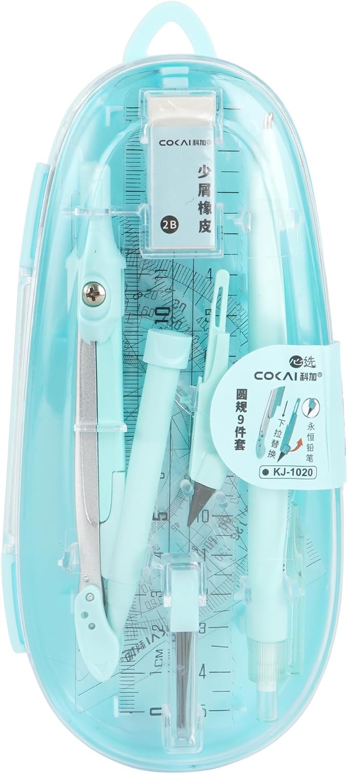 LABANCA 8 Pcs Compass Set with Protractor Rulers Pencil for Math Geometry (08373 Blue)