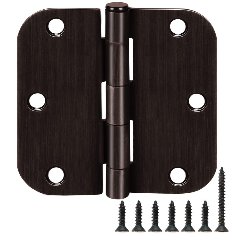18 Pack Oil Rubbed Bronze Door Hinges 3.5" x 3 1/2 Inch Black Brushed Interior Hinge Rounded 5/8" Radius Corner 3 ½"Iron Residential Standard Bedroom Bifold Single Double Doors Hardware Kit