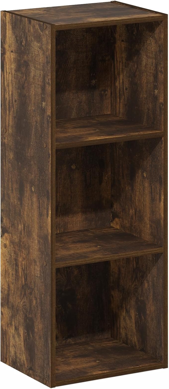 Furinno PASIR Book Shelf, 3-Tier Bookshelf, Bookcase with Open Shelves, 9 x 12 x 32, for Living Room, Bedroom, Home Office, Amber Pine