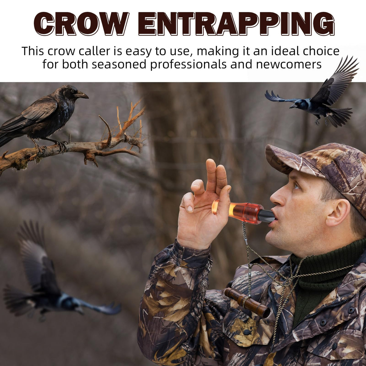 Silipull 1 Pcs Crow Caller Decoy to Attract Crows Portable Crow Bird Whistle with Realistic Sound Imitation Bird Entrapping Whistle Outdoor Hunting Ideal Gift for Newcomers Nature Enthusiasts (Brown)