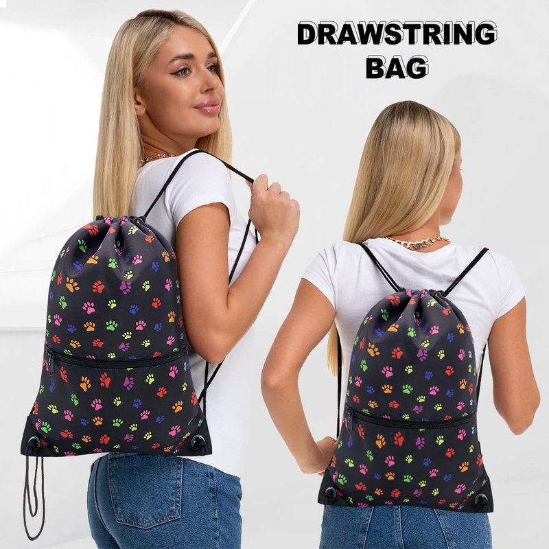 HOLYLUCK Drawstring Backpack Bag Sport Gym Sackpack (Black dog paw prin)