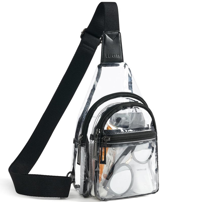 Leresas Clear Sling Bag for Stadium Events Women Men Transparent Purse Stadium Approved Clear Backpack Concerts Black-1