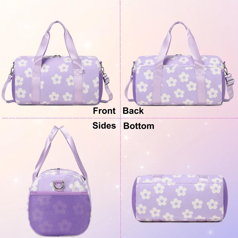 Dance Ballet Bag for Girls Purple Corduroy Dance Bag for Girls 4-6 Toddler Small Duffle Ballerina Bags with Waterproof Dry Wet Separated Compartment