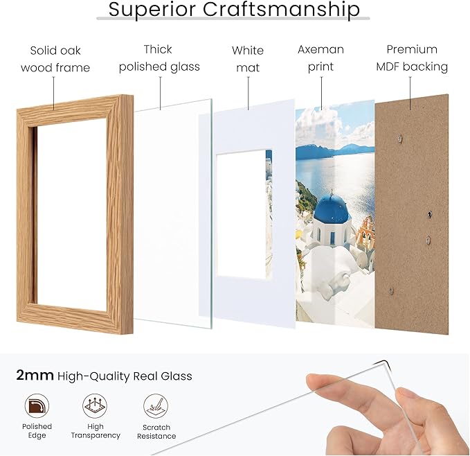 Axeman 20x28 Frame | Solid Oak Wood 20x28 Picture Frame With Mat for 16x24 | 28 x 20 Wood Poster Frame | Tempered Glass and Hanging Hardware Included Home Wall Decor Art Hanging Frame | Natural