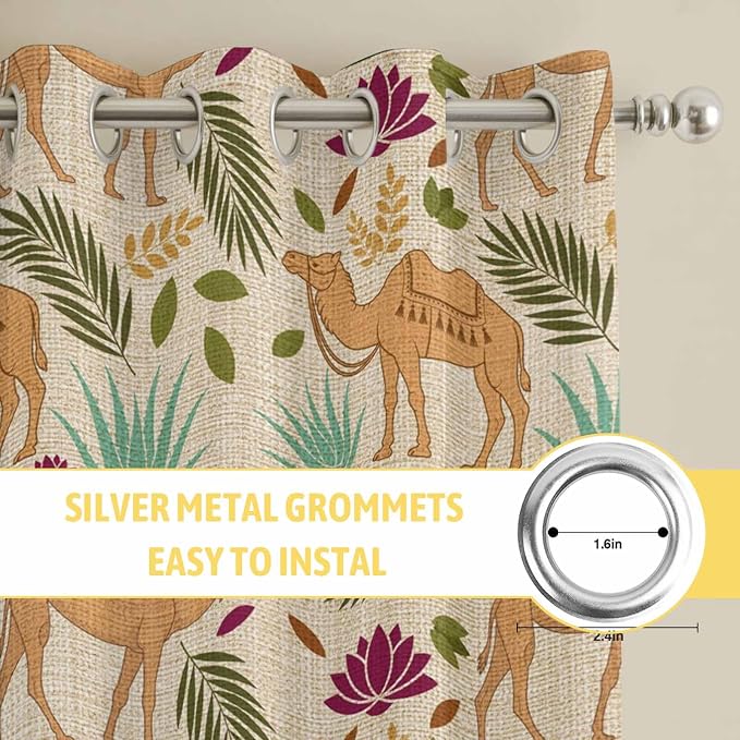 2 Panel Kitchen Cafe Curtains, Desert Camels Sunlight Filtering Nature Air