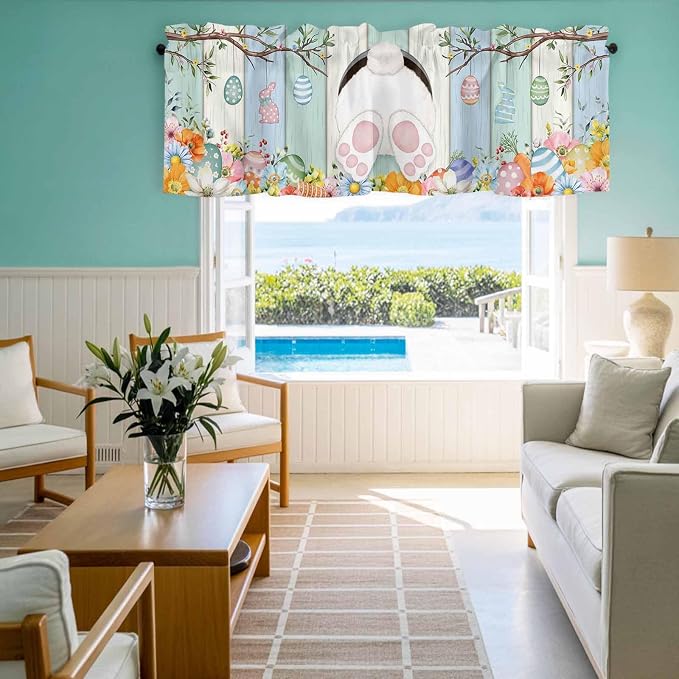 Easter Curtain Valances for Windows, Kitchen Valance Window Treatment, Spring