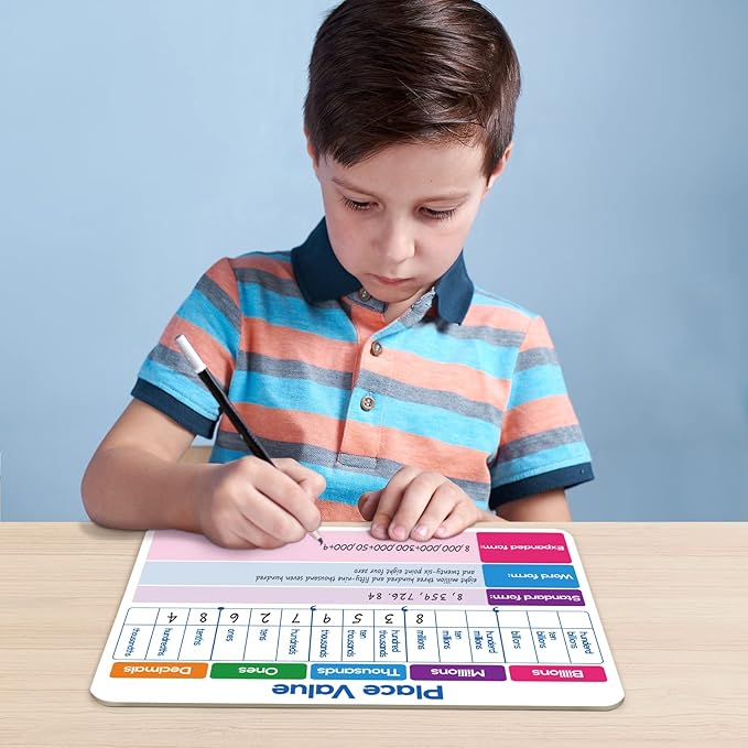Dry Erase Place Value Whiteboard,9" x 12" Double Sided Dry Erase Boards for Kids for Teaching Place Values from Billions to Decimal Numbers,Math Manipulatives White Board for Students