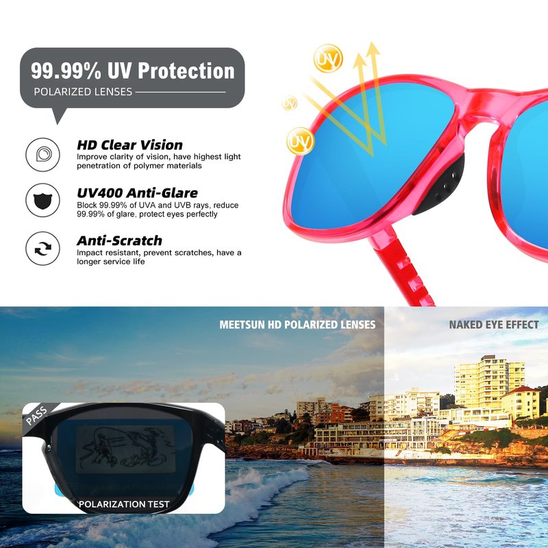 MEETSUN Polarized Sports Sunglasses for Women Men Driving Running Cycling Fishing Sun Glasses UV400 Protection Purple Pink Frame-Ice Blue Mirror Lens