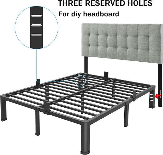 FUIOBYVV 6 Inch Full Bed Frame with Rounded Corner and Headboard Hole Mattress Retainers 3500 LBS Metal Heavy Duty Steel Slats Support No Box Spring Needed Platform Noise Free Easy Assembly