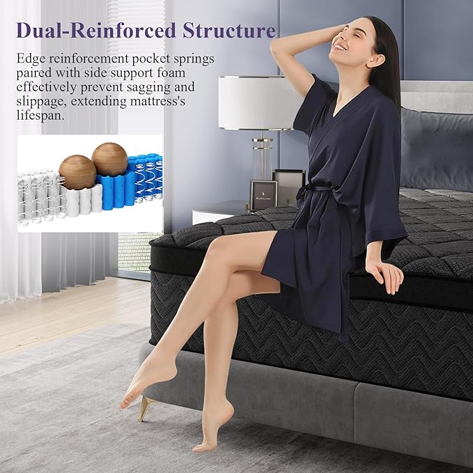 Twin Size Mattress, 12 Inch Luxury Hybrid Twin Mattress in a Box, Medium Firm Mattresses with Cooling Gel Memory Foam & Pocket Springs, Double Additional Support, 365-Night Trial