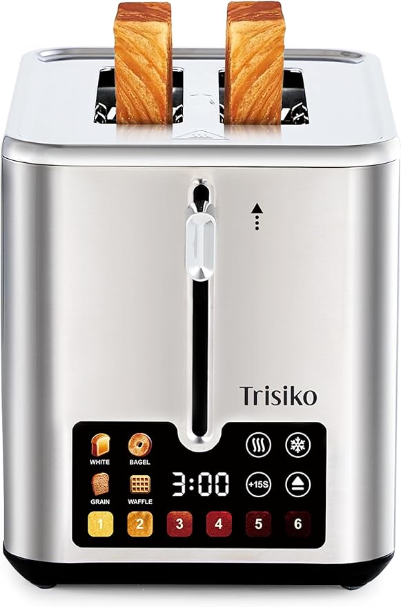 Trisiko Smart Touch Screen 2 Slice Toaster, Wide Slot,Stainless Steel