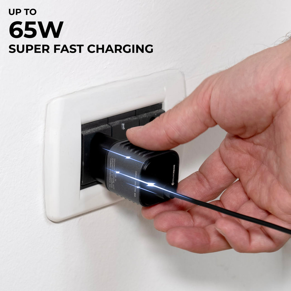 Rolling Square Supertiny - 65W USB-C GaN Wall Charger, Fast Charging Adapter with Foldable US Plug, Ultra-Compact Travel Charger for Phones, Tablets, Laptops and USB-C Devices (Only 1.7in Long)
