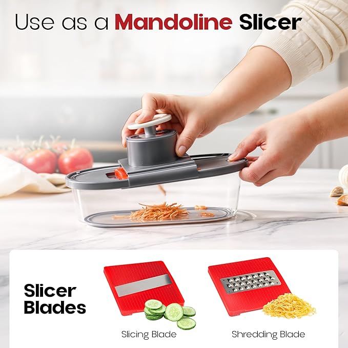 Vegetable Chopper and Mandoline Slicer with Container, CHOPZILLA 4 Stainless Steel Blades, BPA-Free Onion Chopper, Vegetable Cutter, French Fry Cutter, Dishwasher Safe Fruit Potato Dicer, Pink