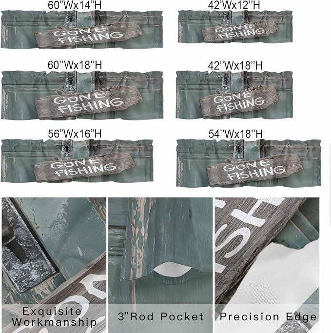 Gone Fishing Valances for Windows, Bronze Wood Grain Kitchen Valance Light
