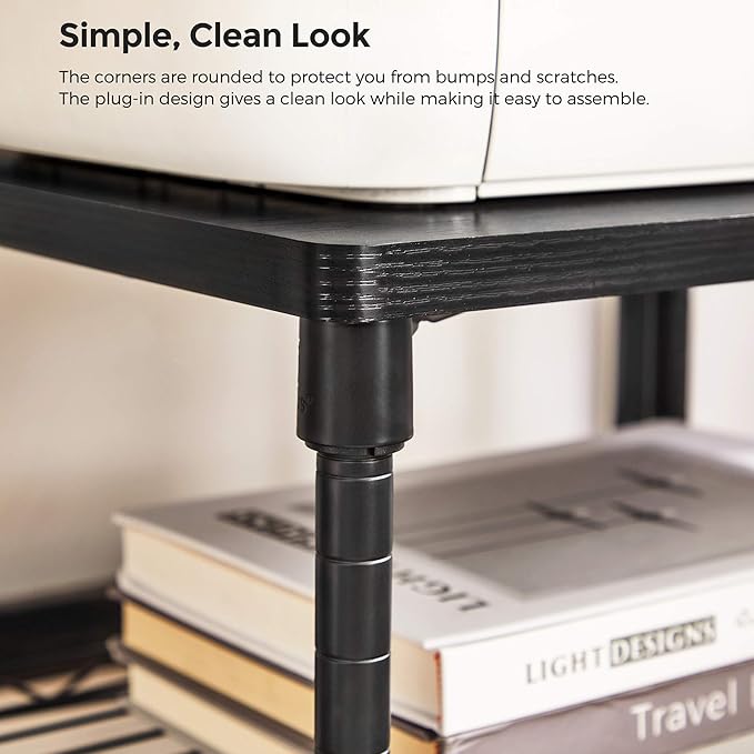 SONGMICS 3 Tier Wide Printer Stand with Wheels, Rolling Printer Table Cart with Metal Storage Shelf, for Home and Office, 16.1 x 12.2 x 15 Inches, Black ULGR301B01