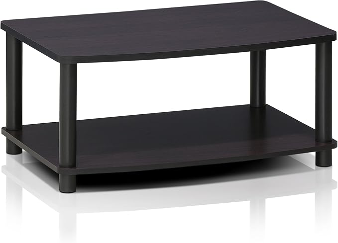 Furinno TURN-N-TUBE TV Riser Stand, 2-Tier Small Elevated No Tools TV Stand, TV Console for TV up to 32 inch, 15.8 x 23.8 x 11, for Living Room, Bedroom, Dark Walnut