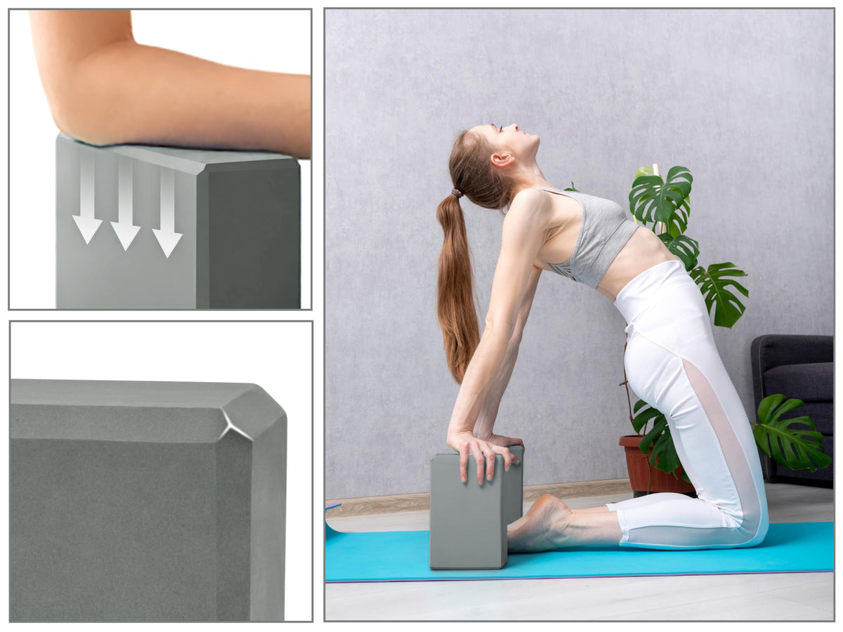 Exerz Yoga Blocks 2 Pack EVA Foam Gym Bricks Pilates Stretch Gray