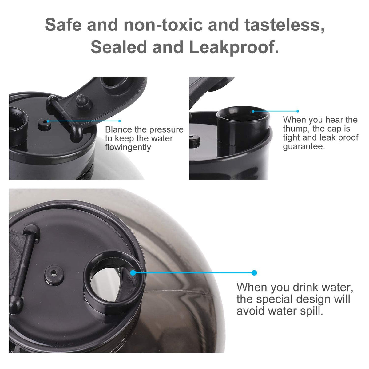 RICWINANN Water Jug 2.2L Large Sport Water Bottle Big Capacity Leakproof Container BPA Free Plastic with Carrying Loop Fitness for Camping Training Bicycle Hiking Gym Outdoor (Black)