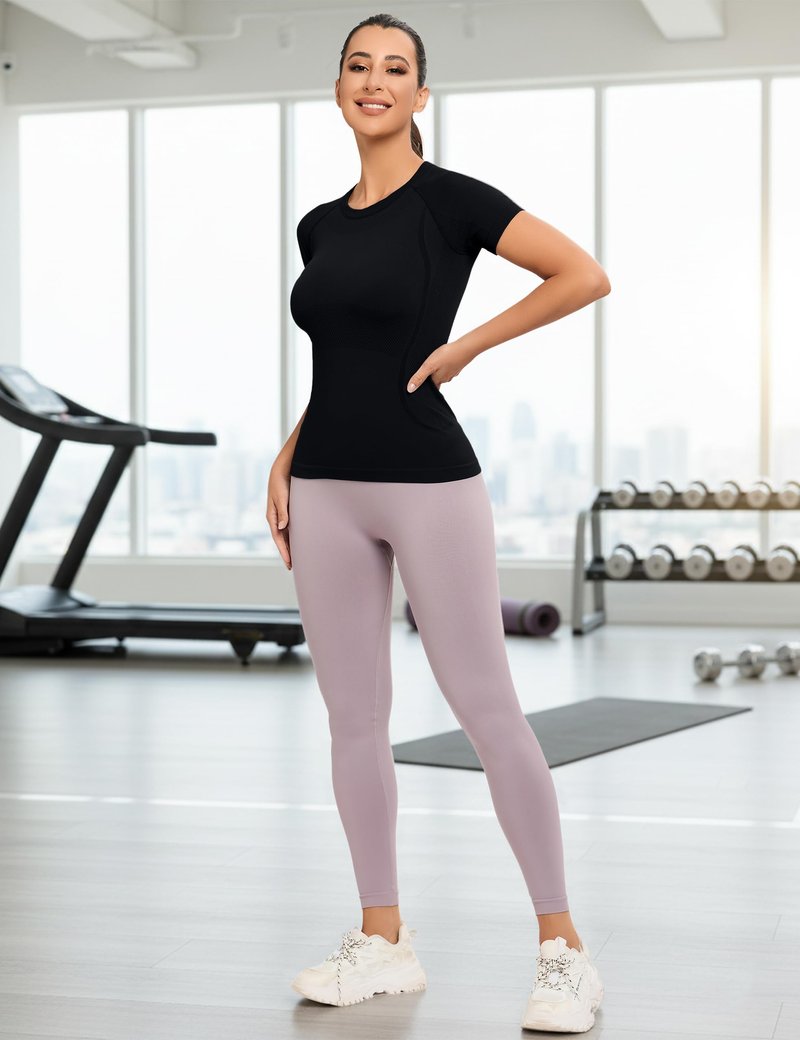 MathCat Seamless Workout Tops for Women, Short Sleeve Compression Athletic Shirts Soft Yoga Gym Tops XS-XL Black