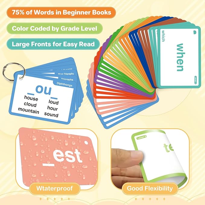 1012 Sight Words/Phonics Flash Cards, Dolch & Fry High Frequency Site Words, Learn to Read CVC Blends,Short/Long Vowel Sounds, Flash Cards Games for PreK Kindergarten 1 2 3 4 5 6 Grade,Kids 4-13 Years
