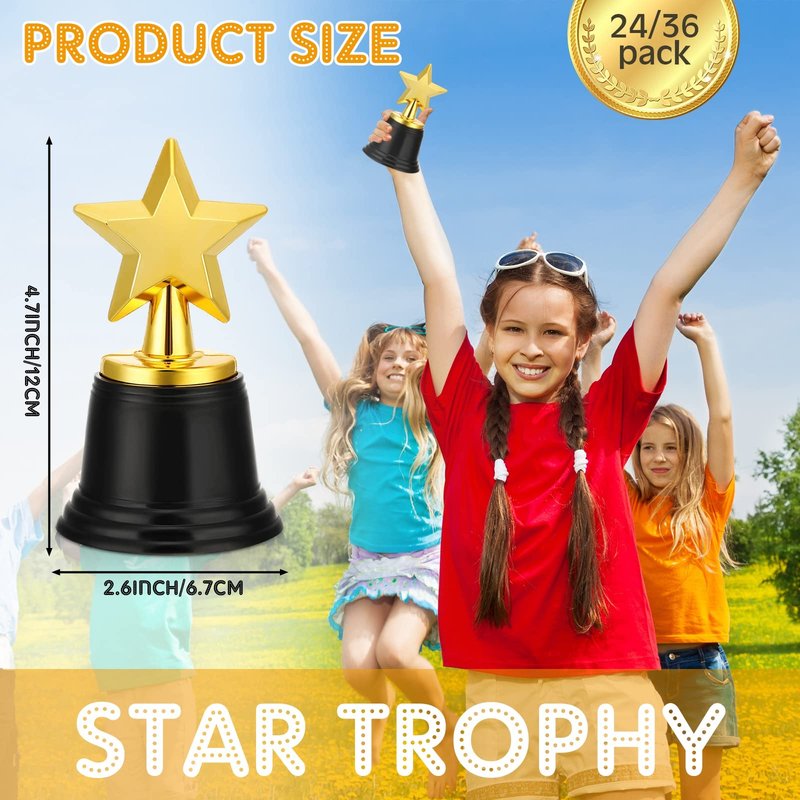 Jerify 36 Pcs Mini Star Trophy Awards Bulk 4.7 Inch Gold Trophy Awards Plastic Cup for Party Favors Soccer Football Winning Prize Competitions Carnival Rewards