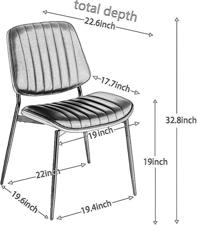 Dining Chairs Set of 8, Mid Century Modern Accent Dining Room and Kitchen Chairs, Upholstered PU Leather Vertical Stripe Chairs for Vanity with Walnut Bentwood and Metal Legs, Gray