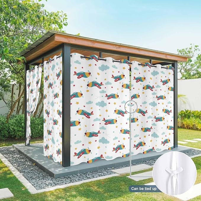 Turquoise Airplane Waterproof Outdoor Curtains