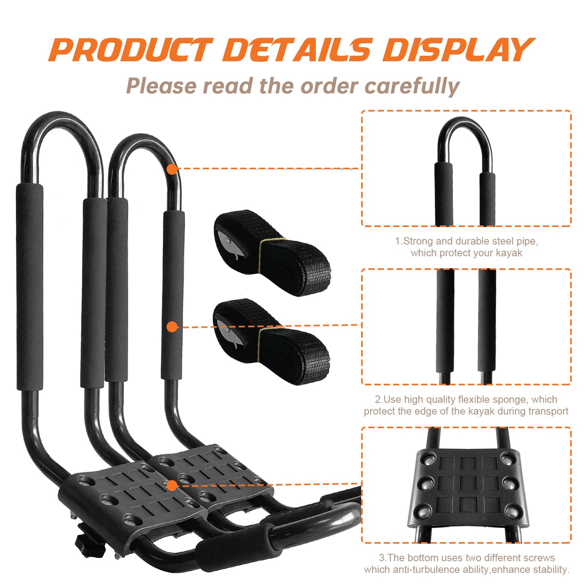 HIGHRAZON Kayak Roof Rack, 1 Pair J-Bar Roof Rack with 2 Ropes. Heavy Duty Kayak Roof Carrier for Your Canoe SUV and Trucks