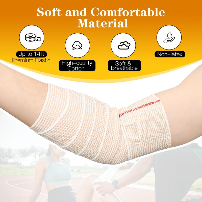 2 Pack 4" Premium Elastic Bandage Wrap, Reusable Hook and Loop Compression Wrap Bandage for Knees, Ankles, Wrists, Legs, Body