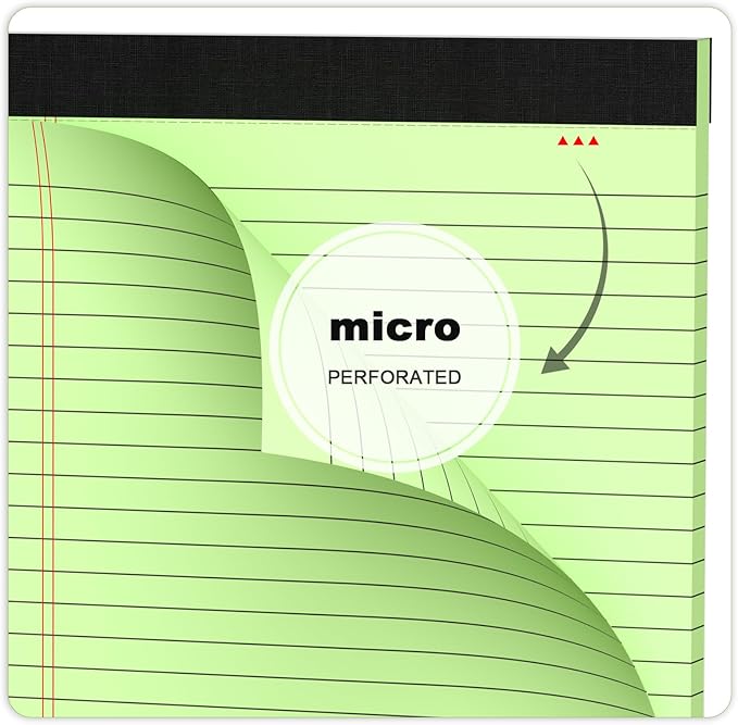 Green Legal Pad Note Pads 8.5 x 11 inch, Wide Ruled Clear Print Writing Pads 30 Sheets/Pad, 20lb Colored Paper, Perforated Notepad with Sturdy Back (3 Pads Green)