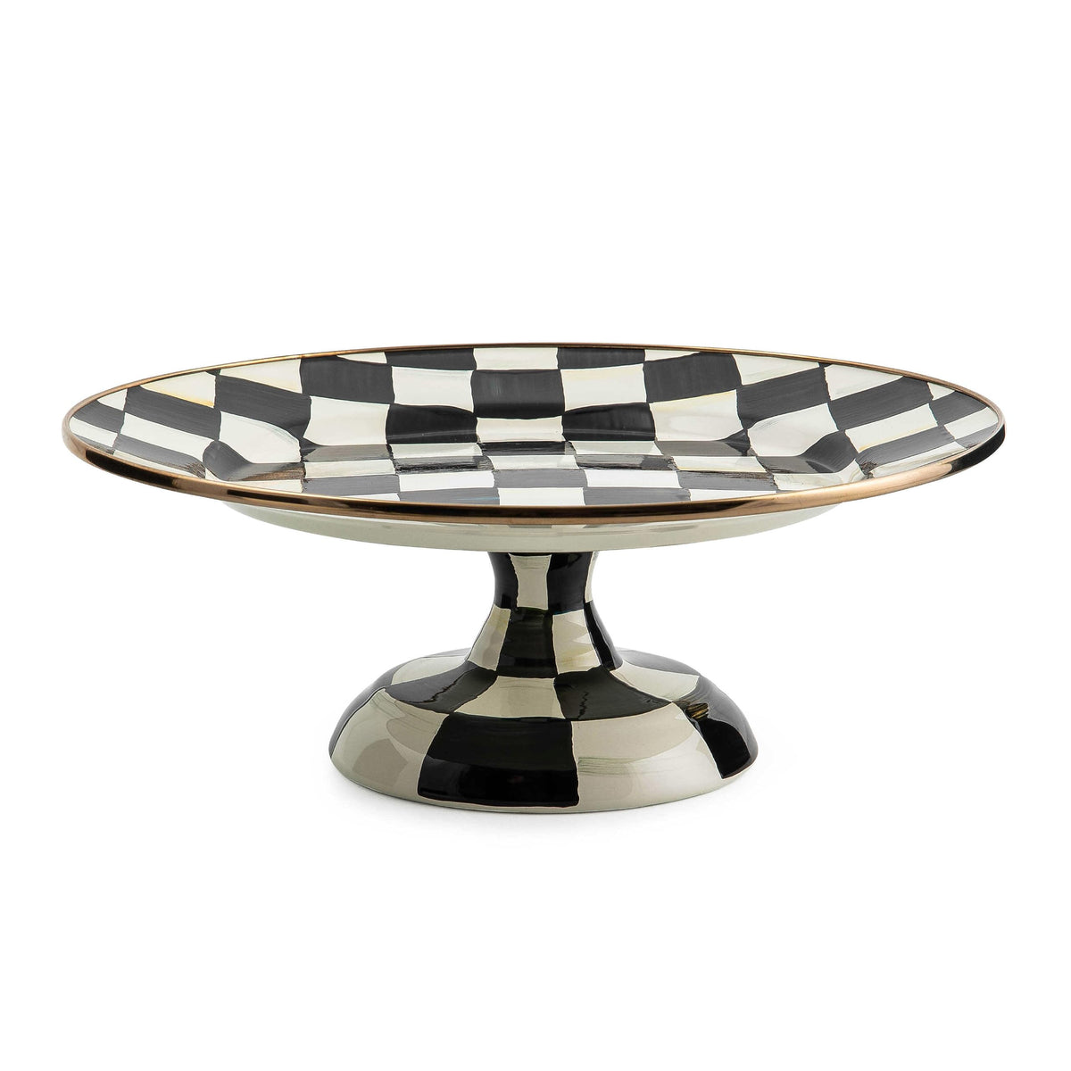 MACKENZIE-CHILDS Pedestal Platter, Small, Black-and-White Courtly Check