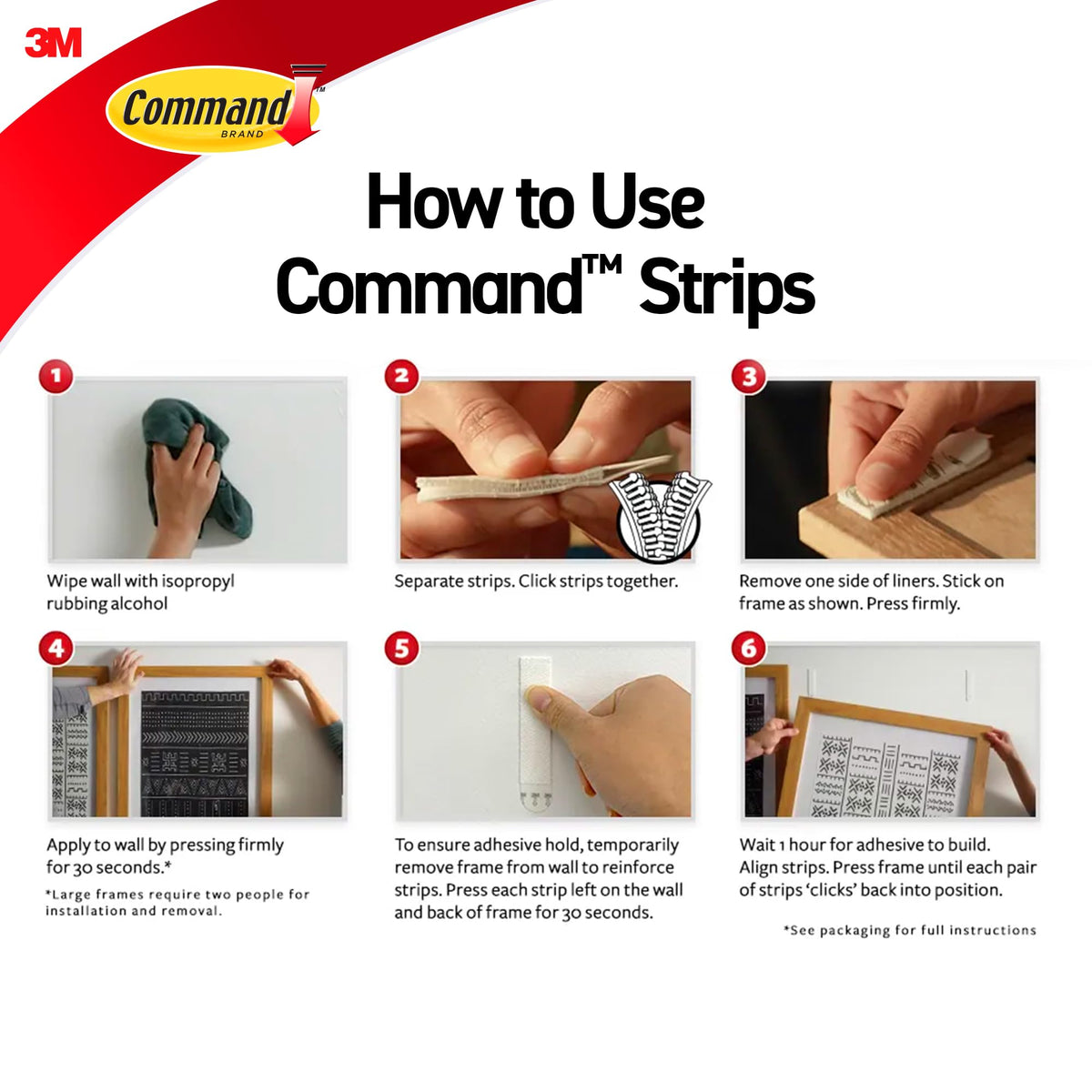 Command Medium and Large Picture Hanging Strips, Damage Free Hanging Picture Hangers, No Tools Wall Hanging Strips for Living Spaces, White, 16 Medium Pairs and 16 Large Pairs (64 Total)