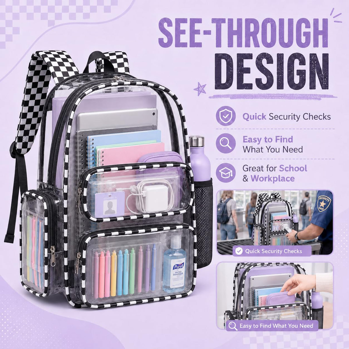 BTOOP Clear Backpack Heavy Duty Transparent Backpack 17" See Through Bookbag for College Work Festival Security with Padded Strap Large Capacity