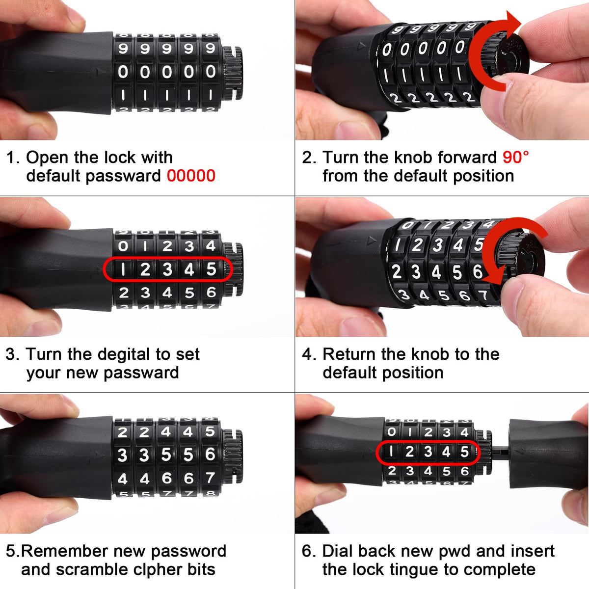 MEETLOCKS 3.2ft Bike Chain Lock,5 Digit Combination High Security Anti Theft 6mm Heavy Duty Resettable Keyless Bicycle Lock for Bicycle Scooter Motorcycle Door Gate