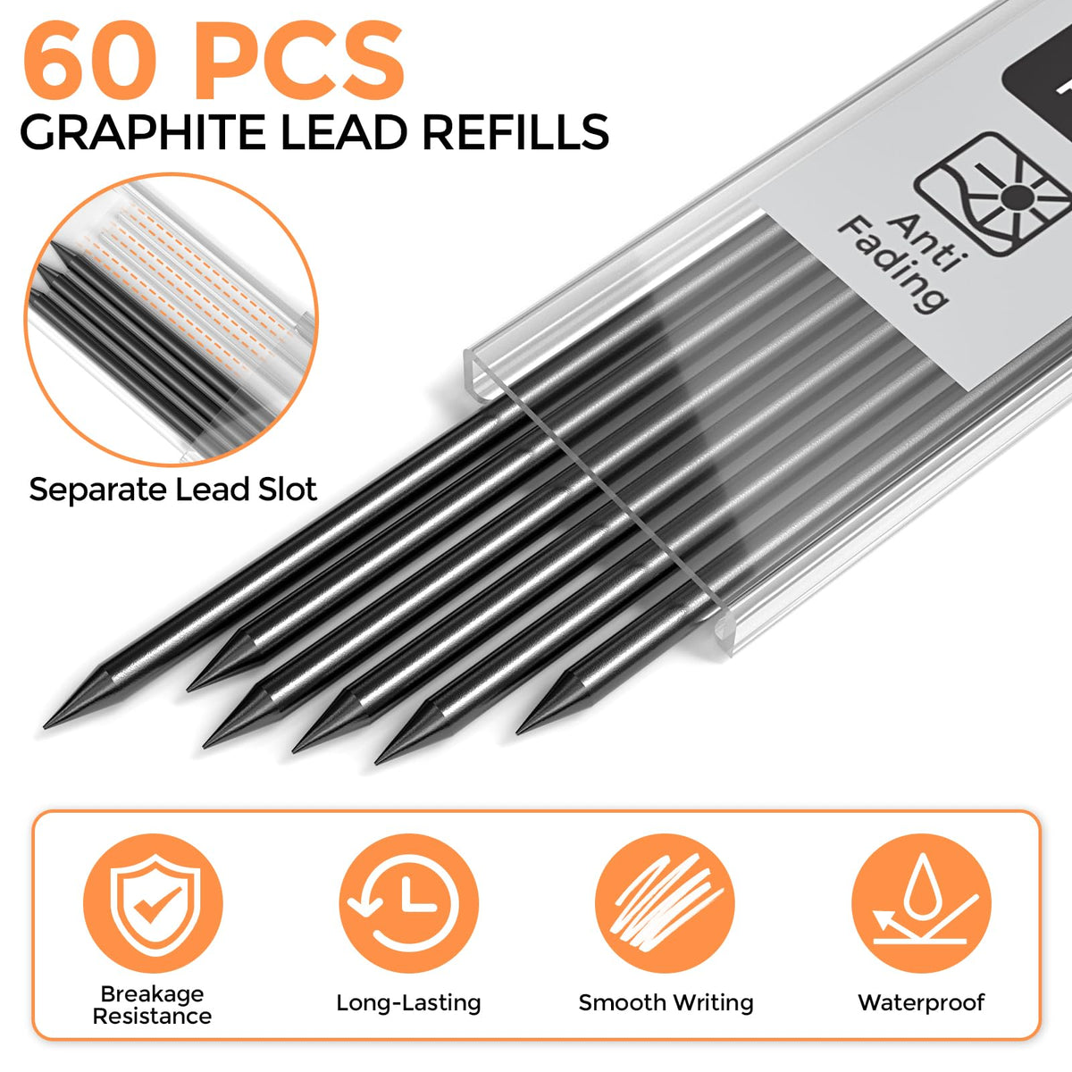 Nicpro 60 PCS Carpenter Pencil Refills - 2.8mm Lead for Mechanical Pencils, Construction & Woodworking - Break Resistant (Black, Red, Yellow, Green, Blue, White)