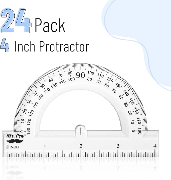 Mr. Pen- Bulk Plastic Protractor, 24 Pack, 4 Inch, Clear Small Protractors for Geometry Classroom Student School & Office Supplies, Flexible Translucent Protractor, Math Protractors 180 Degrees