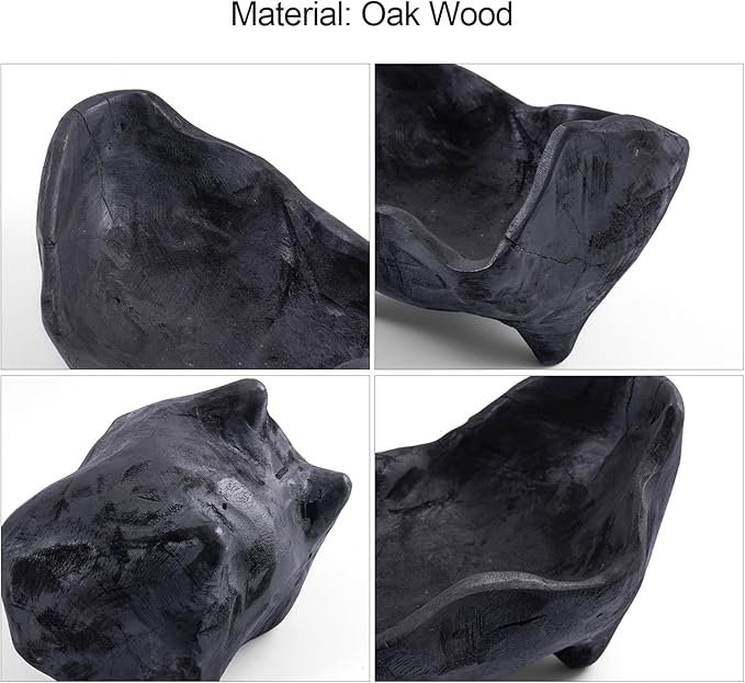 DN DECONATION Oak Wood Black Decorative Bowl-9.25x5.51 Inch Small Bowl for Entryway Key, Fruit, Candy with feet, Boho Farmhouse Home Decor for Dining Room, Coffee Table Centerpiece