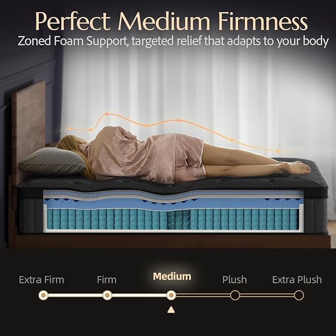 Aura Queen Mattress - 12 Inch Hybrid Mattresses Queen Size in a Box - Medium Firm Colchones Queen Cooling Gel Memory Foam & Pocket Coils for Pressure Relief - Motion Isolation - Black
