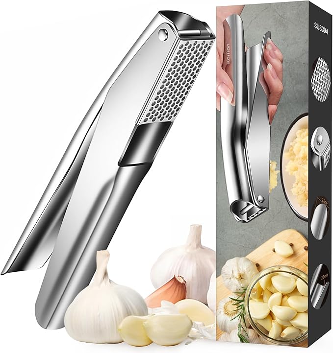 KAITION Stainless Steel Garlic Press, Garlic Crusher, Dishwasher Safe