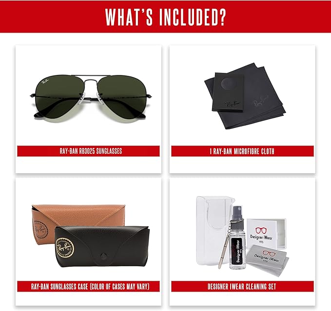 Ray-Ban RB3025 Metal Aviator Sunglasses For Men For Women +BUNDLE with ACCESSORY EYEWEAR KIT