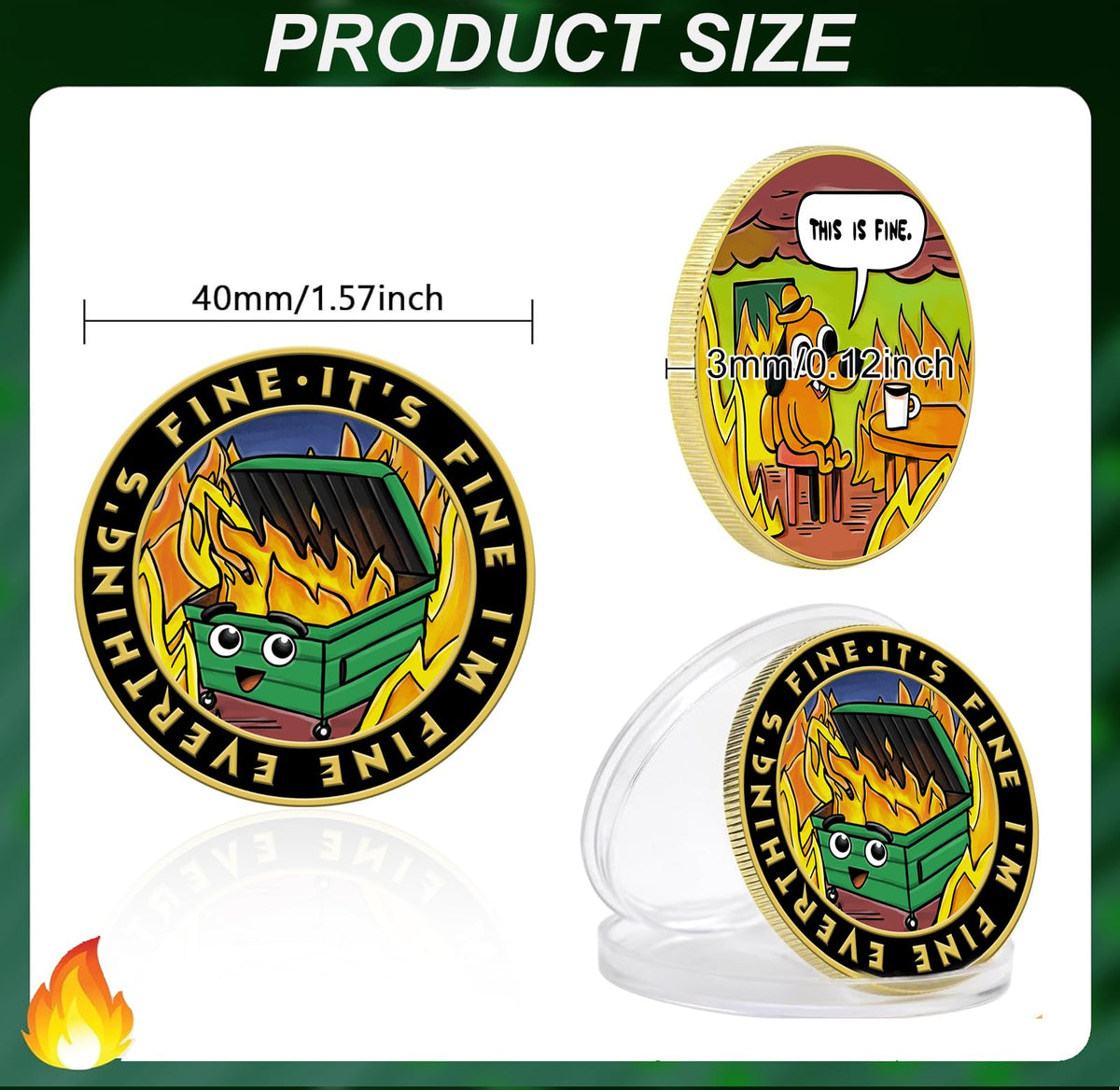 Dumpster Fire Challenge Coin - Double Sided Hilarious Medallion Funny Dumpster Fire Coins, Desk Accessories, for Staff Appreciation Gifts, Commemorative Coin Office Gifts